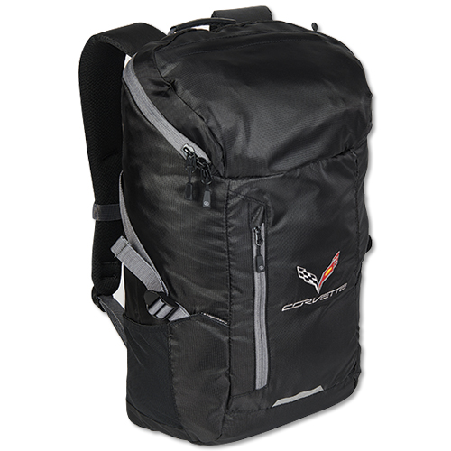C7 Corvette Whistler Black with C7 Logo Backpack, Fits up to 17”  Laptop, 18” H x 11” W x 7.5” D
