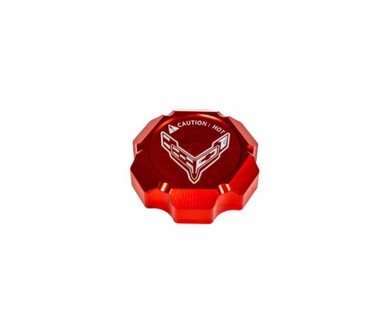 Paragon Performance Red Flag Billet Coolant Cap Cover Chevrolet C8 Corvette 2020-2023