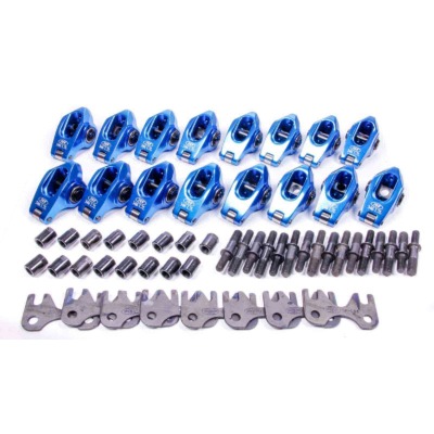 Rocker Arm, Pro-Series, 3/8 in Stud Mount, 1.80 Ratio, Full Roller, Aluminum, Blue Anodize, LS1 / LS2 / LS6, GM LS-Series, Set o