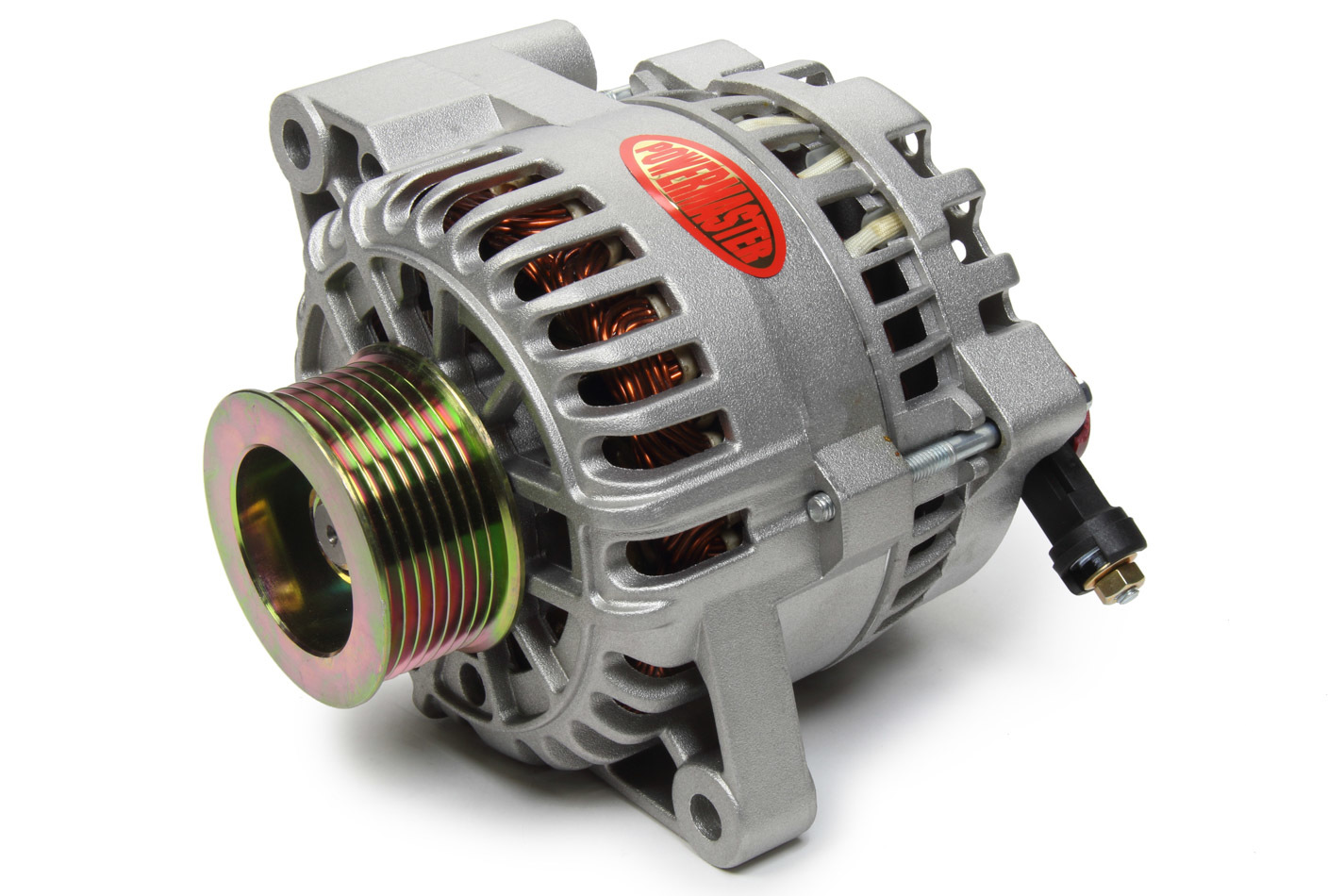 Powermaster Alternator, 6G Style, 155 amp, 12V, OEM 3-Pin, 6 Rib Serpentine Pulley, Straight Mount, Ford Modular, Ford Mus