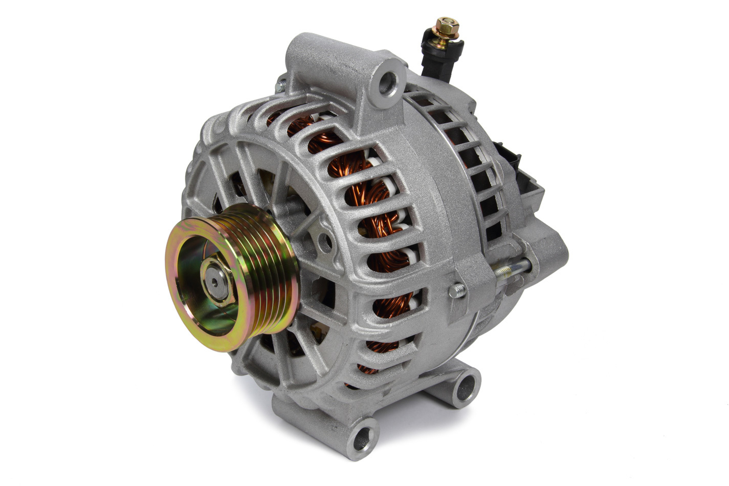 Powermaster Alternator, 6G Style, 200 amp, 12V, OEM 3-Pin, 6 Rib Serpentine Pulley, Natural, Ford Modular, Ford Mustang 20