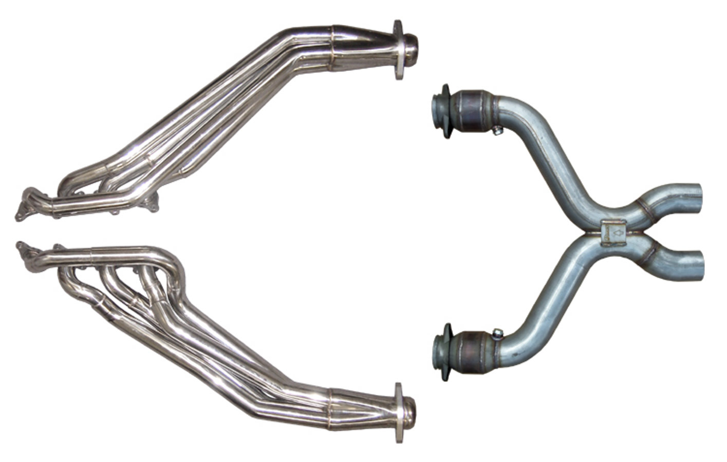 Pypes Headers and Catted X-Pipe, Long Tube, 1-3/4 to 1-7/8" Primary, 2-1/2" Collector, Stainless, Polished, Ford Coy