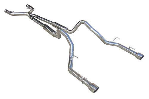 Pypes Exhaust System, Mid Muffler, Cat-Back, 2-1/2" Dia. 4" Polished Tips, Stainless, Ford V6, Ford Mustang 2005-10,