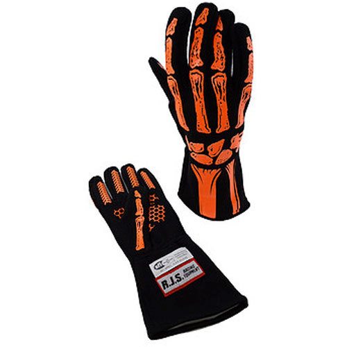 RJS, Double Layer Orange  Skeleton Gloves Large