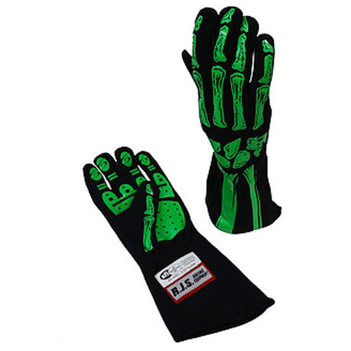 RJS, Double Layer Lime Green Skeleton Gloves Large