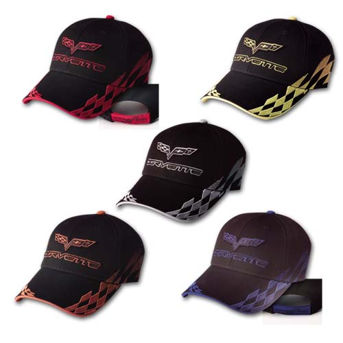 C6 Corvette, Bad Vette C6 Flag Logo and Checkered Flags on Sides, Hat, Cap, Black with Colored Embroidery