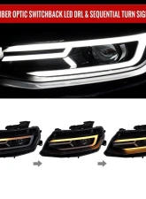 Spec-D LED Strip Projector Headlights w/ Sequential Turn Signal Lights (Chrome Housing/Smoked Lens) Chevrolet Camaro 2016-2018
