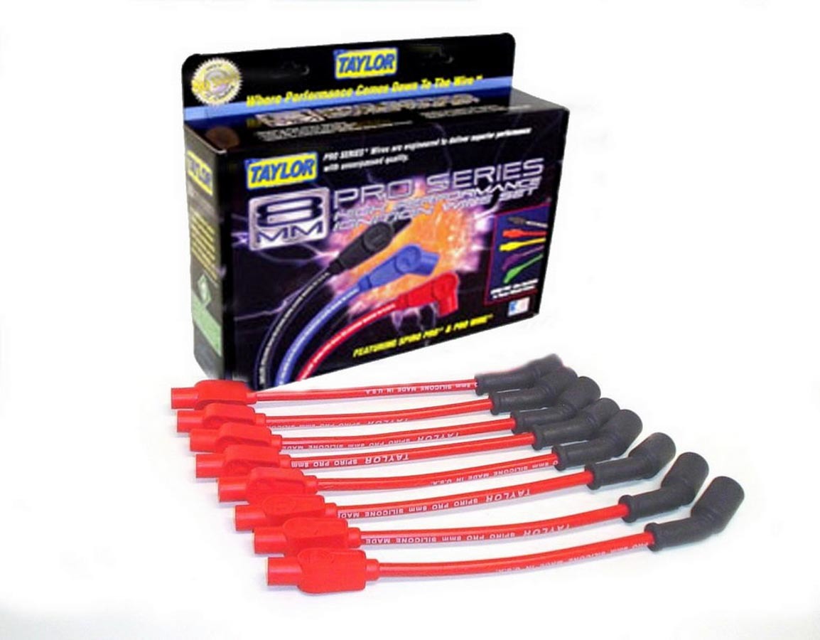 TAYLOR/VERTEX Spark Plug Wire Set, Spiro-Pro, Spiral Core, 8 mm, Red, Factory Style Plugs/Terminals, GM LS-Series, Kit