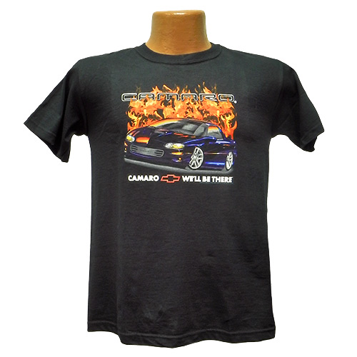 Children's Chevrolet Camaro with Flames Black Tee Shirt Large 14-16 Youth -TDC-124Y