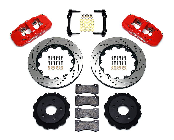 Willwood Brake System, AERO4, Rear, 4 Piston Caliper, 14.250" Drilled/Slotted, 2 Piece Rotor, Aluminum, Red, Chevy Cama