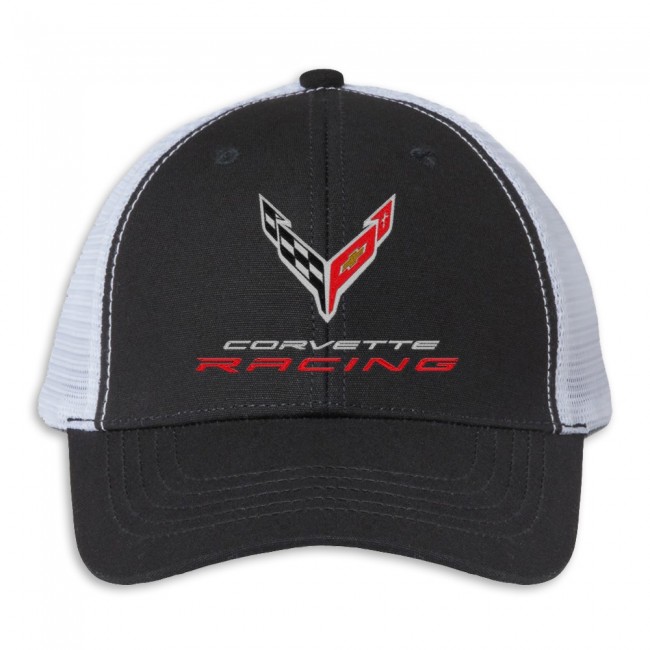 C8 Corvette Modern Trucker Ponytail Cap Black/White