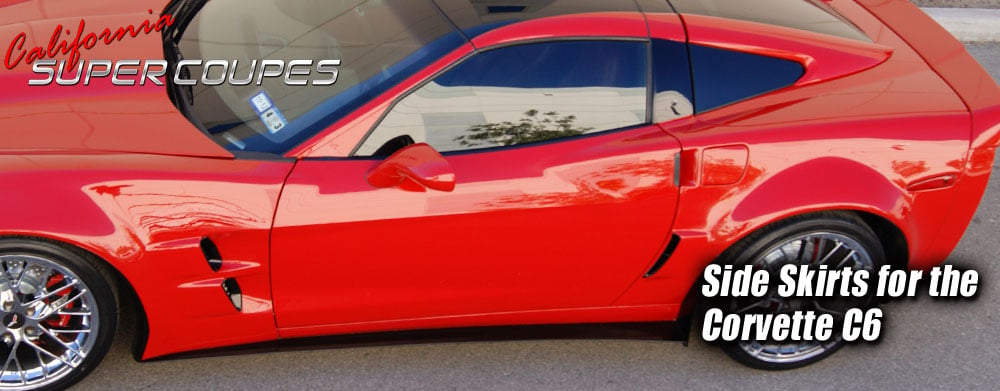 Corvette C6 Fiberglass Side Skirts with Front Splash Guard for Rear Quarters Panels by CSC, Pair