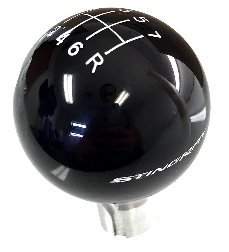 C7 Corvette 14-19 Shifter Knob - Black 7 Speed With White Pattern And STINGRAY Logo