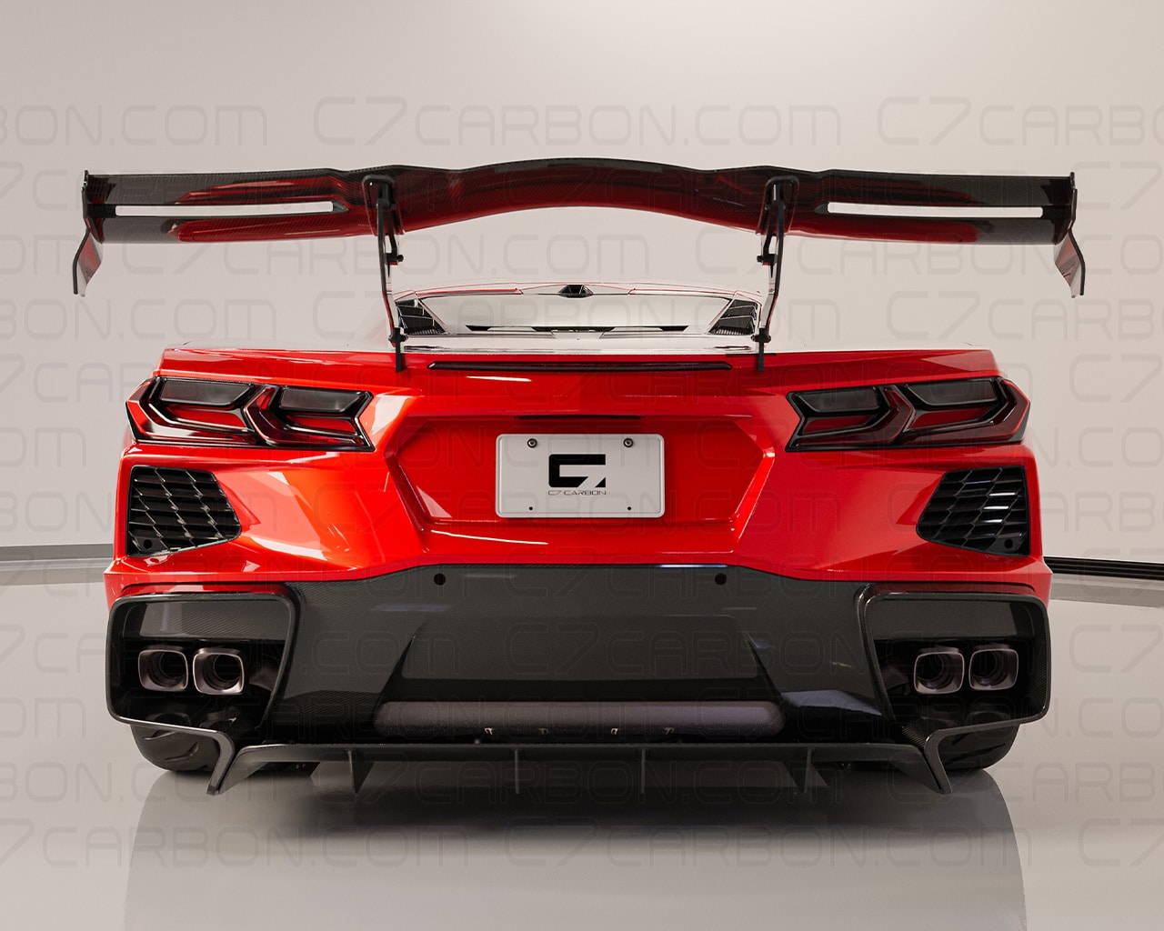 C7 Carbon, Corvette C8 | Legacy Chassis Mounted Rear Wing, Painted Carbon Flash