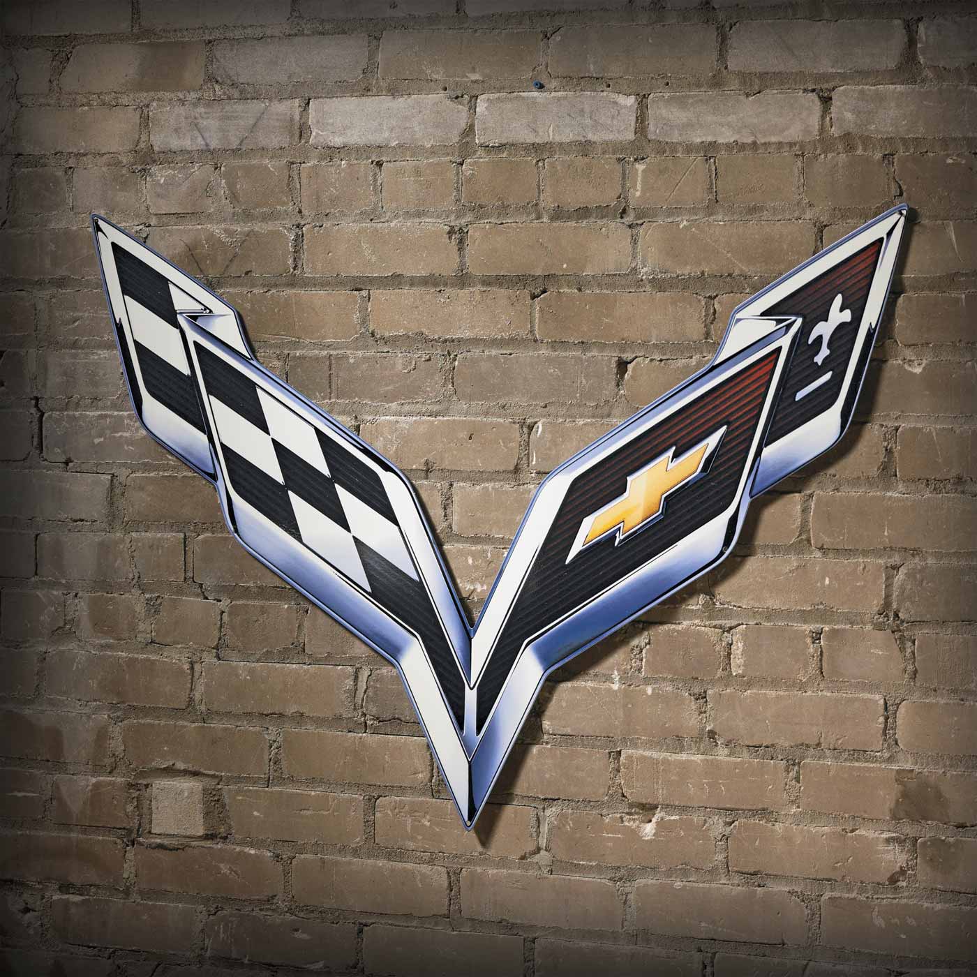 Corvette Crossed Flags Steel Sign 12" x 7"