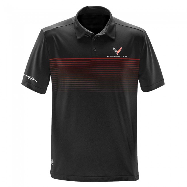 C8 Corvette, Next Generation 2020 Corvette Car Gesture Striped Polo Shirt - Red