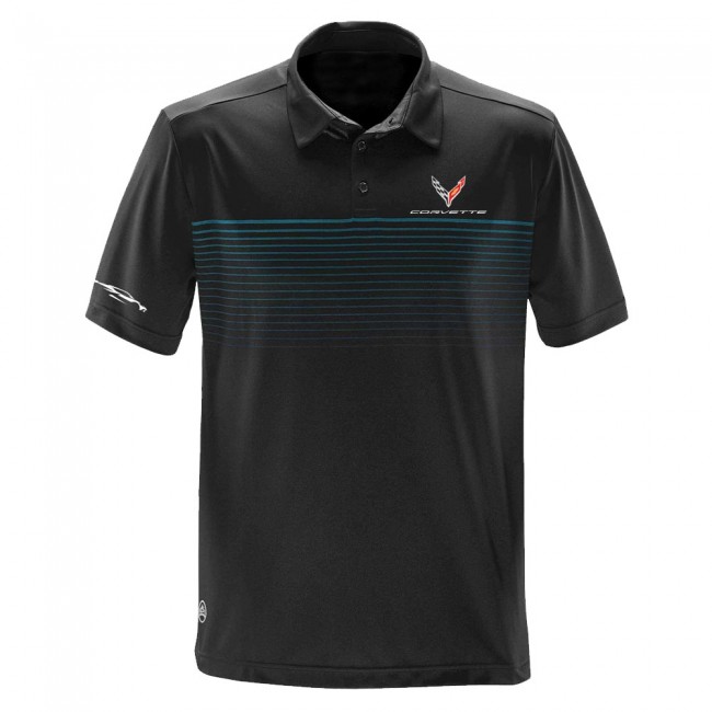 C8 Corvette, Next Generation2020  Corvette Car Gesture Striped Polo Shirt - Blue