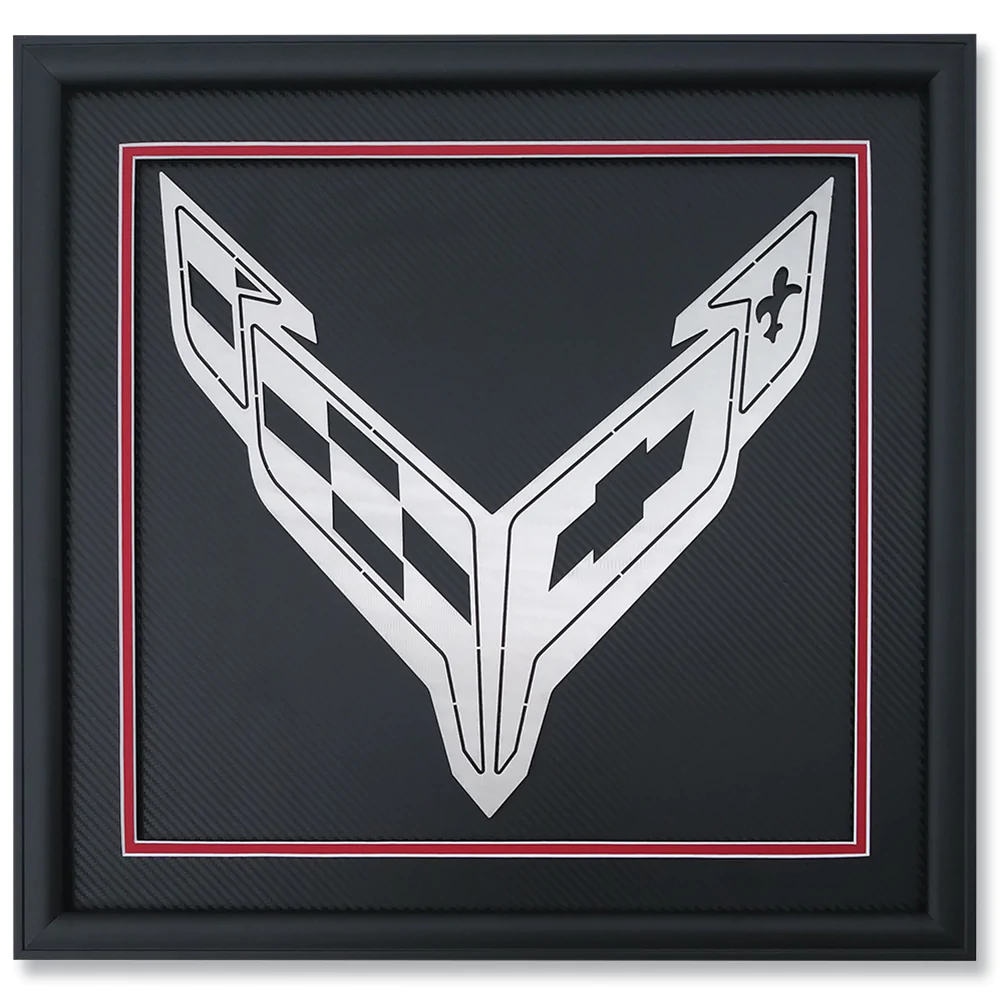 Corvette Next Generation C8 Crossed Flag Emblem Shadow Box, Large Size: 21.5 inch