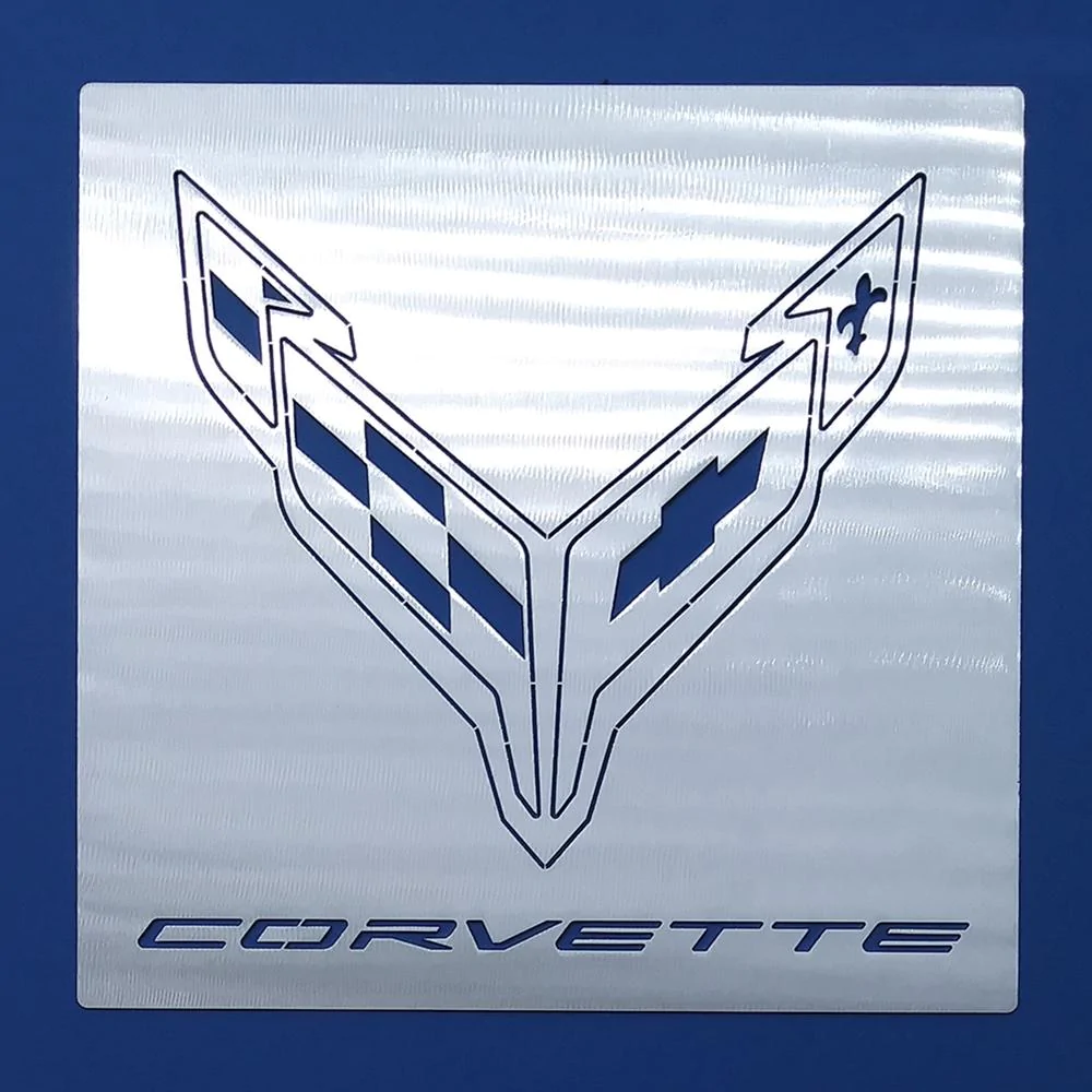 Corvette C8 Crossed Flag Emblem Signature Hanging Wall Art, 12 inch