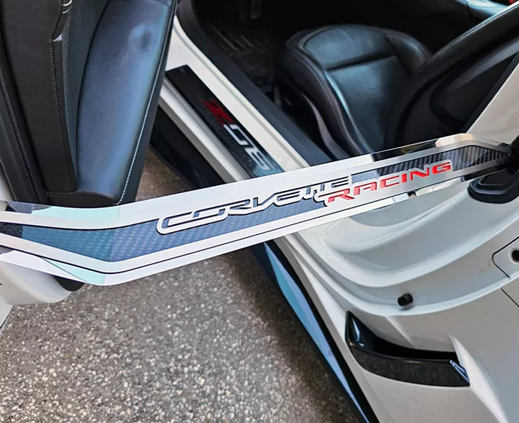 Corvette C7 Door Prop Stainless w/ Real Carbon Fiber Insert 'Corvette Racing', D