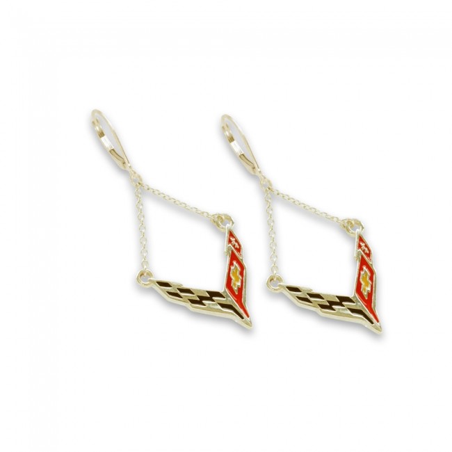 C8 Corvette 14k Yellow Gold Chain Earrings