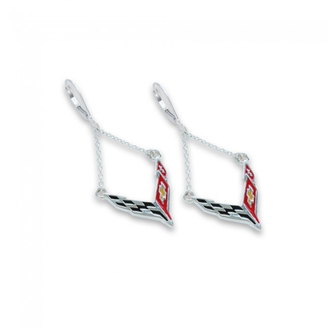 C8 Corvette Sterling Silver Chain Earrings
