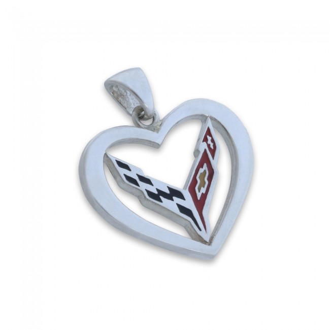 C8 Corvette Sterling Silver Heart Pendant
