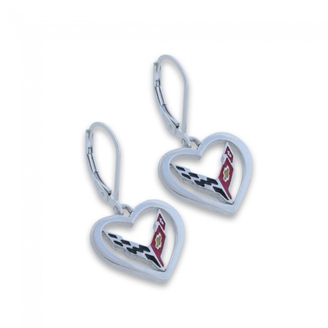 C8 Corvette Sterling Silver Heart Earrings