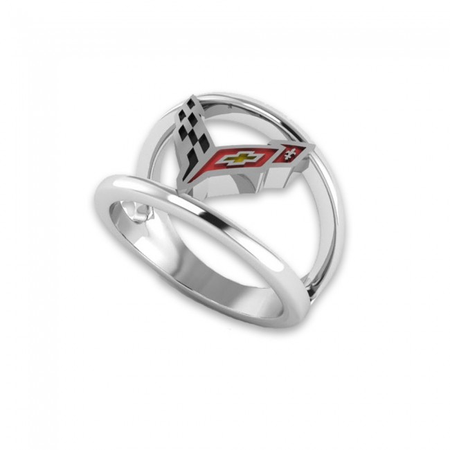 C8 Corvette Ladies Sterling Silver Emblem Ring