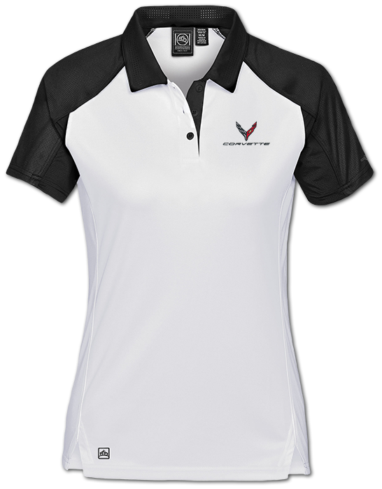 C8 Corvette, Women's White/Black 2020 Corvette Next Gen Vector Polo Shirt