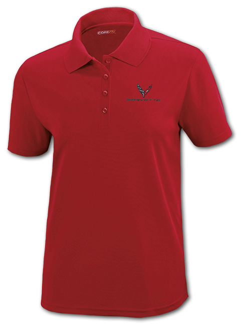 C8 Corvette, Women's Red 2020 Corvette Next Gen Core365 Polo Shirt