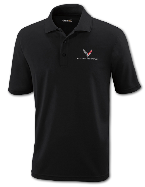 C8 Corvette, Men's Black 2020 Corvette Next Gen Core365 Polo Shirt