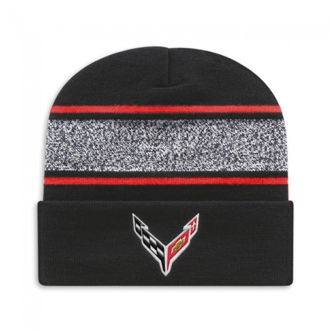 C8 Corvette Striped Beanie
 Black/Gray