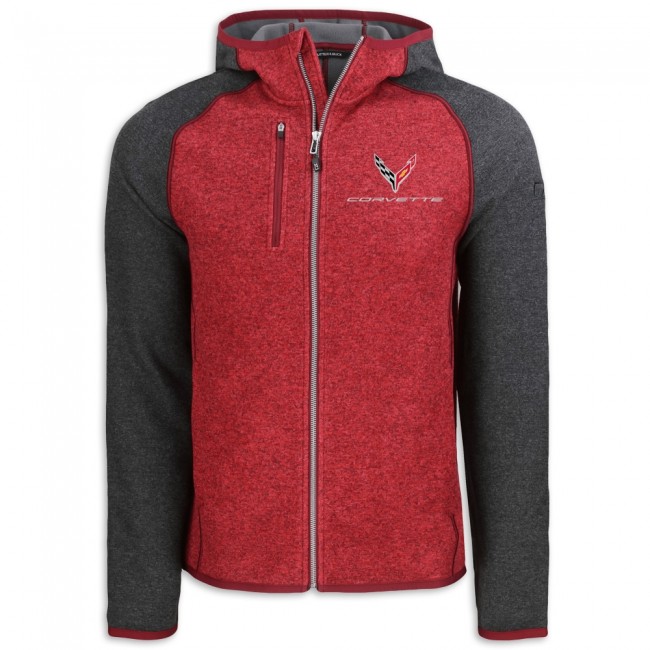 C8 Corvette Cutter & Buck Hooded Jacket Red Heather/Charcoal
