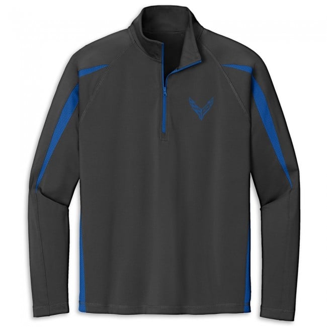 Corvette C8 Colorblock Quarter-Zip  Charcoal Gray/True Royal
