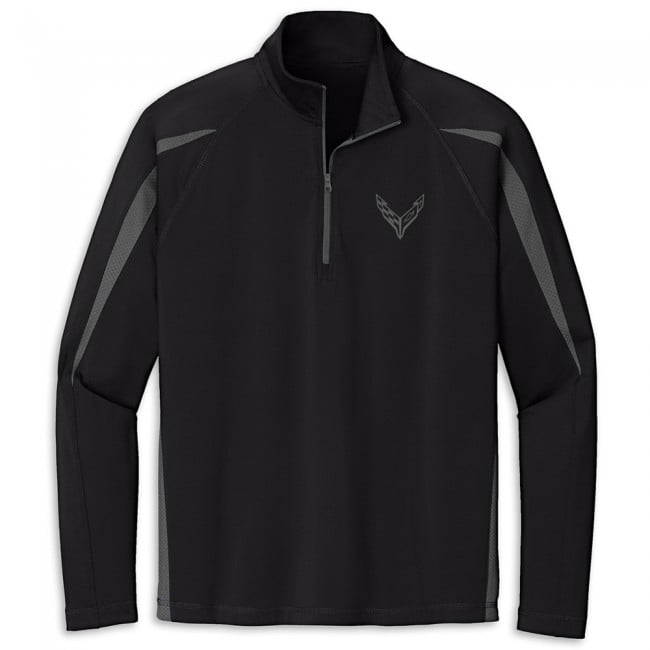 Corvette C8 Colorblock Quarter-Zip  Black/Charcoal Gray