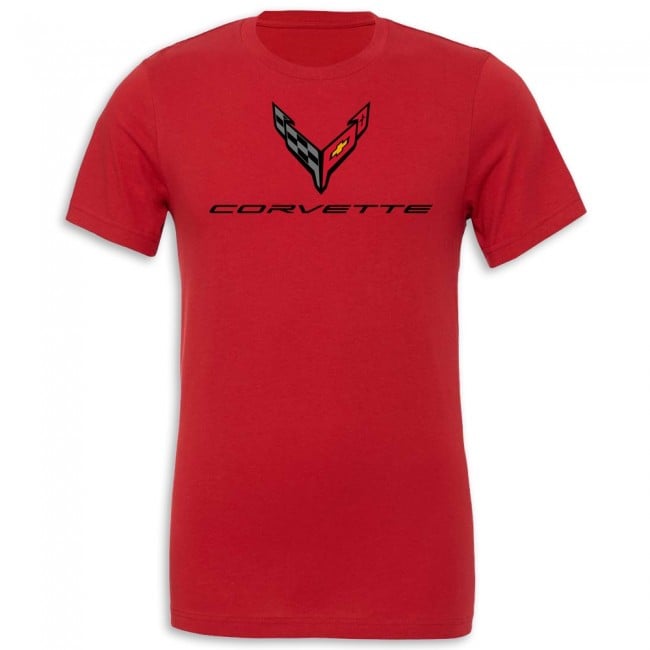 C8 Corvette Crossed Flags T-Shirt, Canvas Red