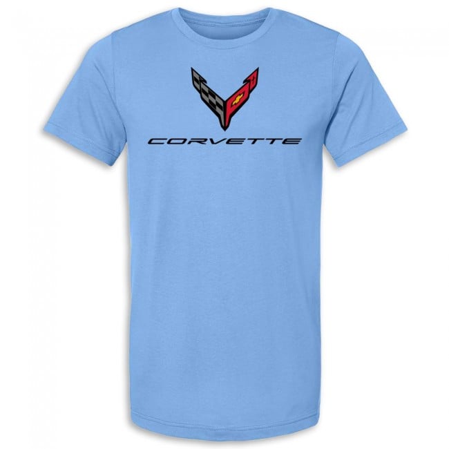 C8 Corvette Crossed Flags T-Shirt, Carolina Blue