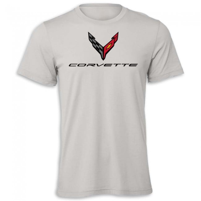 C8 Corvette Crossed Flags T-Shirt, Solid Athletic Gray