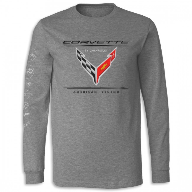 C8 Corvette  Generations Long Sleeve Tee, Deep Heather