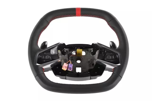 C8 Corvette Leather Steering Wheel, Red Stitching & Stripe (Non-Heated)