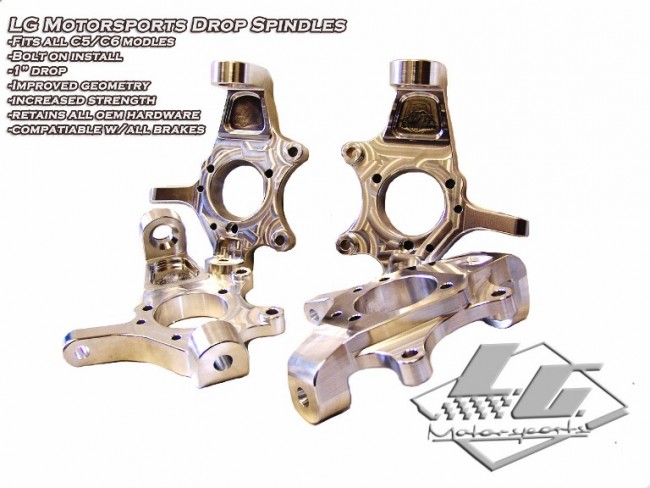 C5 or C6 Corvette LG Motorsports Drop Spindles Kit, 1" lower Ride Height, Improved Handling