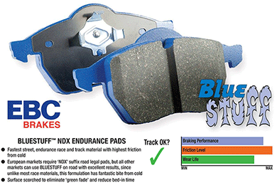 C7 Corvette Stingray Z51, 2016+ Camaro Front EBC Bluestuff NDX Brake Pads; Fits 13.6in Rotor Brake Pads