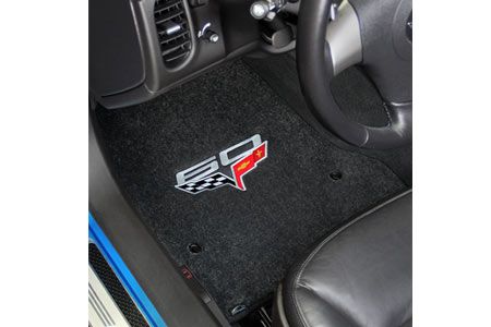 C6 Corvette 13L Lloyd Velourtex Floor Mat w/60th Logo (60th above flags)