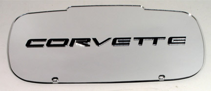 C5 Corvette Front License Plate. Contour - Mirrored w/Black C5 Script Logo