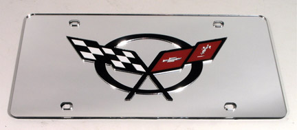 C5 Corvette Front License Plate, Black C5 Logo Emblem - Mirrored