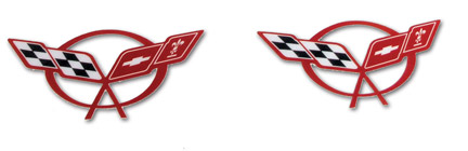 Sill Plate Crossed Flag Logo Decals. Red, C5 Corvette
