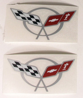 Sill Plate Crossed Flag Logo Decals. Silver, C5 Corvette