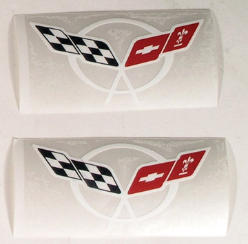 Sill Plate Crossed Flag Logo Decals. White, C5 Corvette