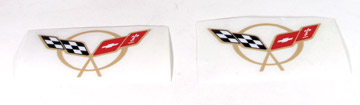 Sill Plate Crossed Flag Logo Decals. Lt Oak, C5 Corvette